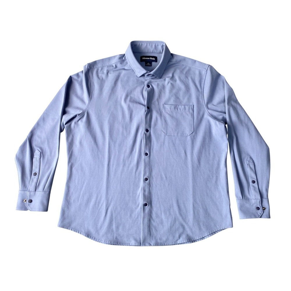 Mizzen Main Nolan Trim Snap Button Dress Shirt Blue Stretch Mens Size Large